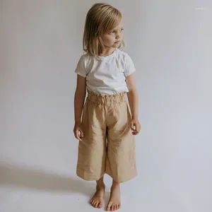 Trousers Kids Wide-Legged Linen Pants With Pockets Summer Casual Loose Retro Cotton And Girls Baby Clothes TZ423