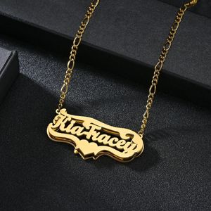 Personalizado nome duplo hip hop carta colar nome gótico duplo banhado nome colar piercing escultura pingentes jóias presente 240125