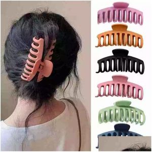 Hårklämmor Barrettes Korean stora klor Elegant Frosted Akryl för kvinnor Hönsvagn Klipp Pure Color Hairpin Drop Leverans smycken Hårhår OT8NR