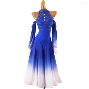 Palco desgaste avançado salão de baile competição vestido adulto design azul profissão valsa dança saia mulheres vestidos padrão