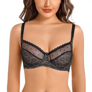 Reggiseni Reggiseno ultra sottile Reggiseno trasparente Sexy Taglie forti B C D E F G Coppa Ricamo Lingerie da donna Pizzo Scava fuori rete