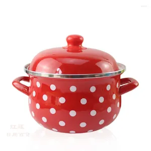 Tea Trays Enamel Pot Thickened Double Ear Soup Pot.Chinese Style.