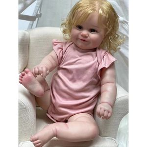 60CM/50CM Reborn Toddler Maddie Cute Girl Doll with Rooted Blonde hair Soft Cuddle Body High Quality Handmade Doll 240125