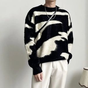 Американский зимний вязаный свитер с персонализированным принтом, модный Y2K, корейский простой ретро-парный теплый Harajuku, толстовка с круглым вырезом, 240118