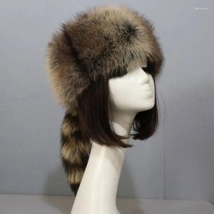 Boinas de pelúcia estilo russo flat top inverno chapéu mongol engrossar cauda de guaxinim para adolescentes adultos manter quente atacado