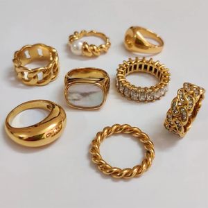 Uworld rostfritt stål 18k guld pläterad inlagd skalring uttalande metall textur mode finger joeria acero oxidable mujer 240202