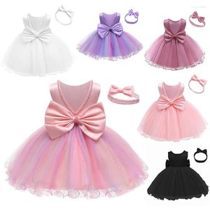 Girl Dresses Born Baby Girls Baptism Dress For Lace Princess Solid Evening Clothes With Headband Infant Wedding Party Vestidos