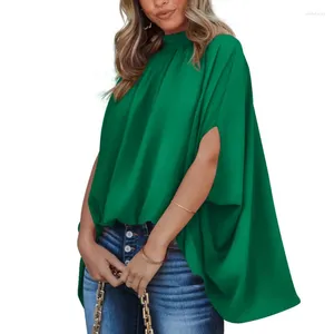 Women's Blouses Summer Tops Elegant Loose Batwing Sleeve Shirts Women Stand Collar Blouse Short Solid Casual Clothes Blusas 25626