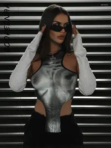 Zbiorniki damskie Boofeenaa 3D Body Print Top Top Y2K Streetwear Seksowne nieregularne topy z uprawy letnie ubrania dla kobiet koszulka graficzna C66-AF10