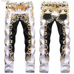 Men's High Quality Mens Slim-fit Stretch Party Jeanspalace Noble Full Print Decorating Jeans Stylish Sexy Street Jeans; T240205