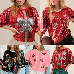 Women's T Shirts Heavy industrial sequin loose T-shirt women's round neck half sleeved top