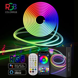 Luz de tira de néon do diodo emissor de luz 5m inteligente led wifi app rgb, 16 cores, luz diy impermeável flexível tira de luz trabalho com alexa