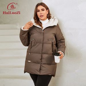 Hailuozi Plus Size Women Kurtka zimowa XL-6xl Grube żeńskie kieszenie na kemę wysokiej jakości Połącz damski 1115 240130