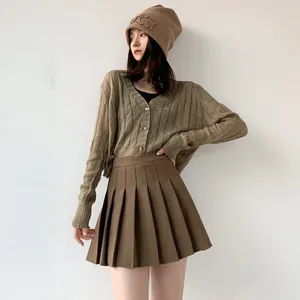 Saias JK Moda Japonesa Saia Plissada Mulheres Verão Coreano Preto Branco Khaki Mini Slim Aline Grande Tamanho Feminino Bottoms Y2K