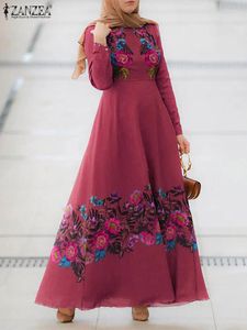 Ethnic Clothing Vintage Long Sleeve Floral Printed Muslim Dress ZANZEA Spring Dubai Turkey Abaya Hijab Jilbab Islamic Robes