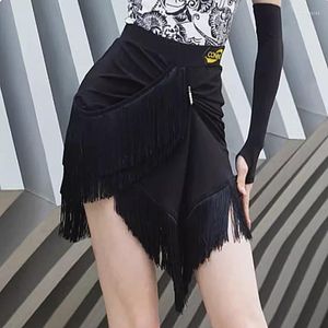 Stage Wear Lady Latin Dance Skirt Women Cha Rumba Samba Dancing Black Tassel Fringe Split Skirts Practice Clothes In Stock