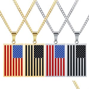 Pendant Necklaces Stainelss Steel American National Flag Necklace Gold Chains Square Tag For Women Men Hip Hop Fashion Jewelry Will Dhqt2