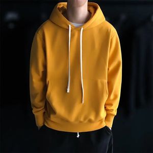 Herrenbekleidung Hoodies Gelbe Sweatshirts für Männer mit Kapuze Solide Fleece Ästhetisch Harajuku Mode Emo im Herbst Einfach 240119