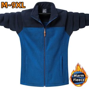 9xl Winter Mens Polar Fleece Jackets Outdoor Tactical Windproof Color Match Soft Warm Full Zipper Sports Handing Ski Cargo Coats 240202