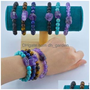 Perline 8mm Pietra naturale Irregar Grezza Ametista Perline Bracciale Braccialetti di cristallo energetico Buddista Gioielli di moda Consegna di goccia Dhyqf