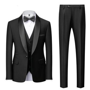 M6XL Men's Casual Business Have Smoking Suit High End Brand Boutique Fashion Blazer Vest Pants Groom Wedding Dress Party Suit 240125