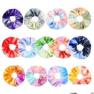 Аксессуары для волос 9 цветов Ins Veet Scrunchies Tie Dye Band Эластичные радужные ленты для волос Женский держатель петли для девочек Прямая доставка Товары T Otvde