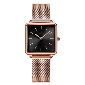 الساعات المربعة المربعة الموضة 2020 Women Rose Gold Watches Mesh Watchband Watchband Quartz لا توجد علامات تجارية Wach 257a