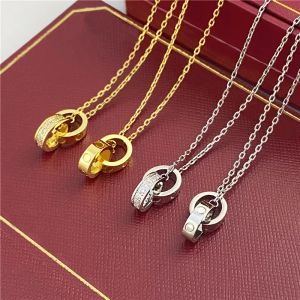 2024 Kvinnors halsband för kvinna älskar smycken guldhänge Dual ring rostfritt stål juvelery mode ovala sammanlåsande ringar Klavikulära kedjehalsband Designer Designer
