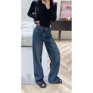 Ce23w Autumn/winter New Handsome and Fashionable Washed Jeans High Waist Hollow Metal Logo Wide Leg Straight Leg Pants for Women