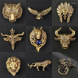 Brooches Gold Color Retro Domineering Animal Brooch Wolf Head Eagle Tiger Badge Men's Accessories Personality High-end Rhinestone