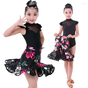 Stage Wear 2pcs Sets Girl Latin Dance Dress For Girls Ballroom Dancing Competition Dancewear Kids Kid Costumes Set