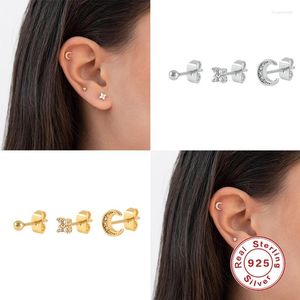 Studörhängen 3st/Set Gold Plated Studs Set for Women Girls Delicate Zircon Moon Huggie Pendientes Fashion Party Jewelry