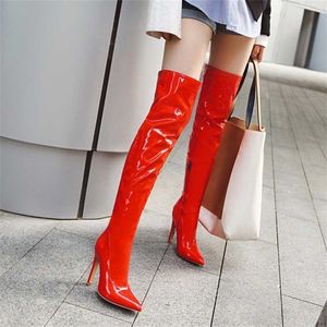 Frauen Stiefel Leder Sexy Herbst Winter Dünne Seitlichem Reißverschluss Oberschenkel Hohe Ferse Damen Schuhe Heels Ritter Stiefel Rohr Über knie 230830