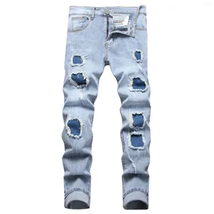 Jeans da uomo strappati dritti streetwear pantaloni vintage slim strappati maschili in difficoltà per uomo pantaloni casual in denim con foro