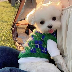 Cão vestuário animal de estimação camisola de malha verde xadrez teddy outono e inverno roupas macias filhote de cachorro moda pulôver produtos xs-xl