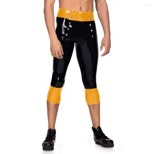 Mutandine da donna Novità Nero Patchwork Effetto bagnato Pelle PVC Pantaloni skinny a vita alta sexy da uomo Bottoni bidirezionali Festa Casual Esotico