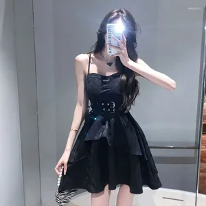 Casual Dresses Dress Sweet and Cool Style Spicy Girl Pure Desire Puffy Little Black Sexig midja krympande Slim Fashion Strap