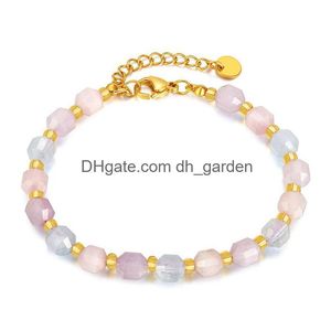 Charm Bracelets Morganite Beaded Bracelet Natural Gemstone Adjustable Stainless Steel Fashion Summer Jewelry For Women Drop Delivery Dhfgd