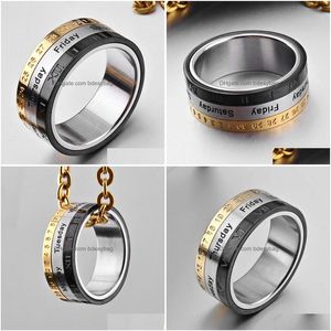 Anéis de banda larga rotativa anel de aço inoxidável mecânico numerais romanos tempo girando girando para homens mulheres moda jóias drop del dh0re