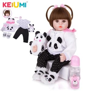 Cute 48 cm Lovely Reborn Baby Doll Cloth Body Stuffed Lifelike Babies Doll Cosplay Panda Toy For Toddler Birthday Present 240125