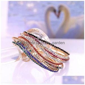 Tennis Crystal Diamond Armband Red Blue Black Cubic Zirconia Armband Elastic Stretch Wristband Bangle Cuff For Women Fashion Jewe Dhobv