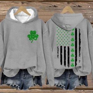 Moletom feminino com estampa de bandeira Shamrock Padrão Casual Top Shamrock Mangas Compridas