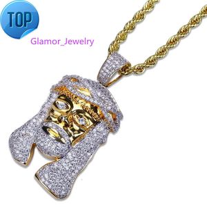 Commercio all'ingrosso Hiphop personalizzato strass gioielli con ciondolo con diamanti corda placcata oro Moissanite Gesù collana con ciondolo a catena con moissanite con diamanti