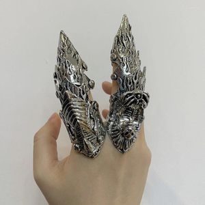 Küme Yüzük Aomu 2024 Punk Vintage Full Finger Knuckle Zırh Yüzük Erkekler Kadınlar Gotik Kaya Metal Pençesi Cosal Mücevherat