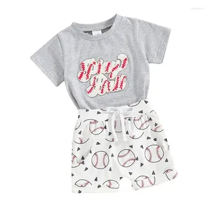 Kläderuppsättningar småbarn baby pojke sommar baseball outfit spela boll broderi t-shirt shorts 2 st avslappnad klädset