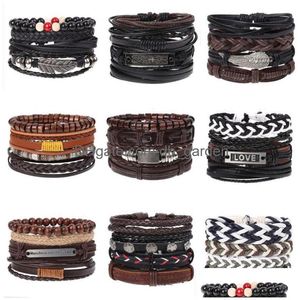 Braccialetti con ciondoli Aggiornamento Mtilayer Bracciale avvolgente in pelle Tessuto Croce Credere Donna Uomo Polsino Bracciale Bracciale Drop Delivery Gioielli Dho5U