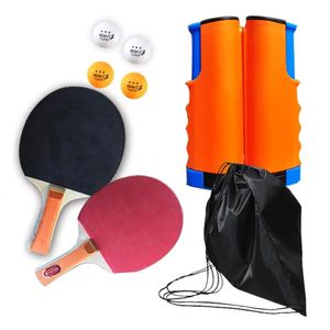 Bord Tennisracket Set Portable Telescop Ping Pong Paddel Kit med utdragbart NET 4 Ball Hållbara familjespel 240122
