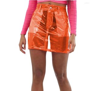 Skirts Punk High Waist Transparent PVC Pocket Mini Pencil Skirt Fetish Plastic See-Through Short Gothic Party Show Club