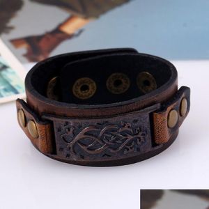 Armreif Retro Metall Blumenzweig Bar Id Leder Manschettenknopf Verstellbares Armband Armband Für Männer Frauen Modeschmuck Drop Lieferung Dhqz0