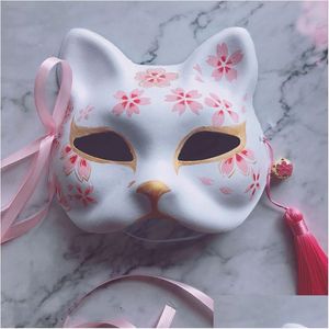 Party Masks Hand-Painted Cat The Nine-Tailed Fox Mask Natsumes Book Of Friends Pp Half Face Halloween Cosplay Animal Toys For Woman Dhq0R